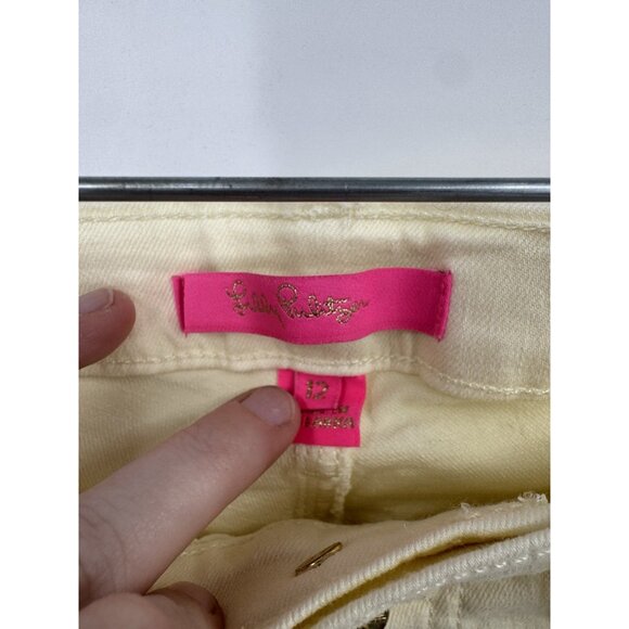 Lilly Pulitzer South Ocean High Rise Lemon Meringue Yellow Straight Leg Jean 12 - Picture 3 of 10